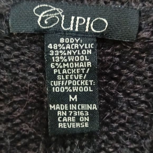 Rare Cupio duster cardigan wool blend Y2K large buttons ruffles mixed media M - Picture 10 of 10